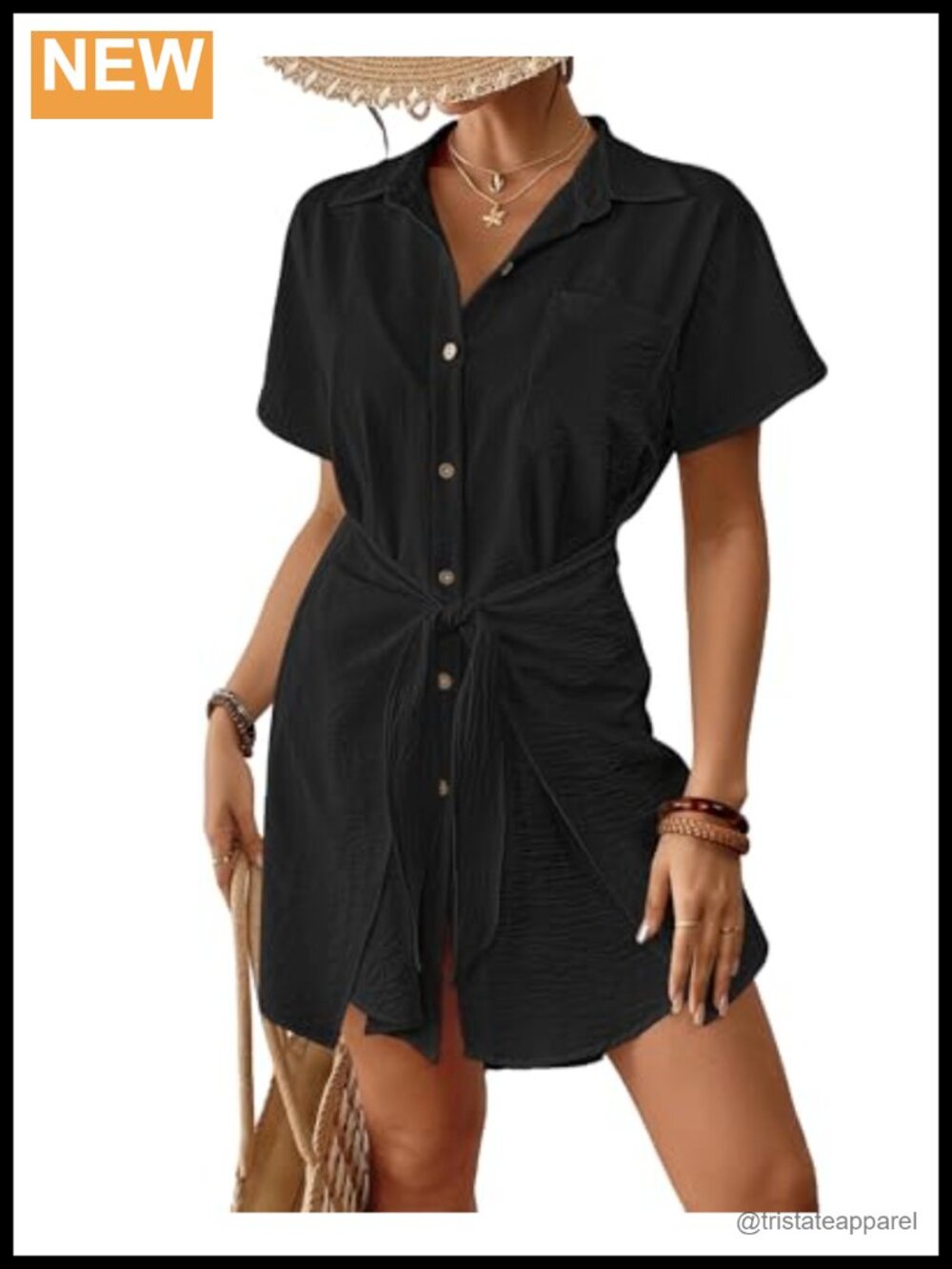 Womens Swimsuit Coverup Beach Shirt Dress Short Sleeve Button Down High Low